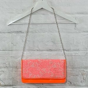 Aldo Orange Lace & Patent Leather Clutch Purse